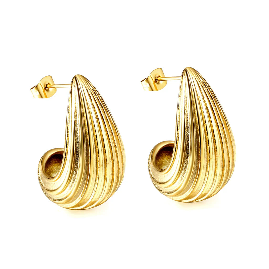 Carved Stud Gold Earring