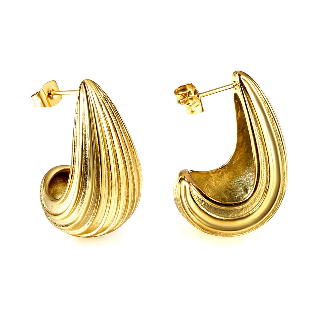 Carved Stud Gold Earring