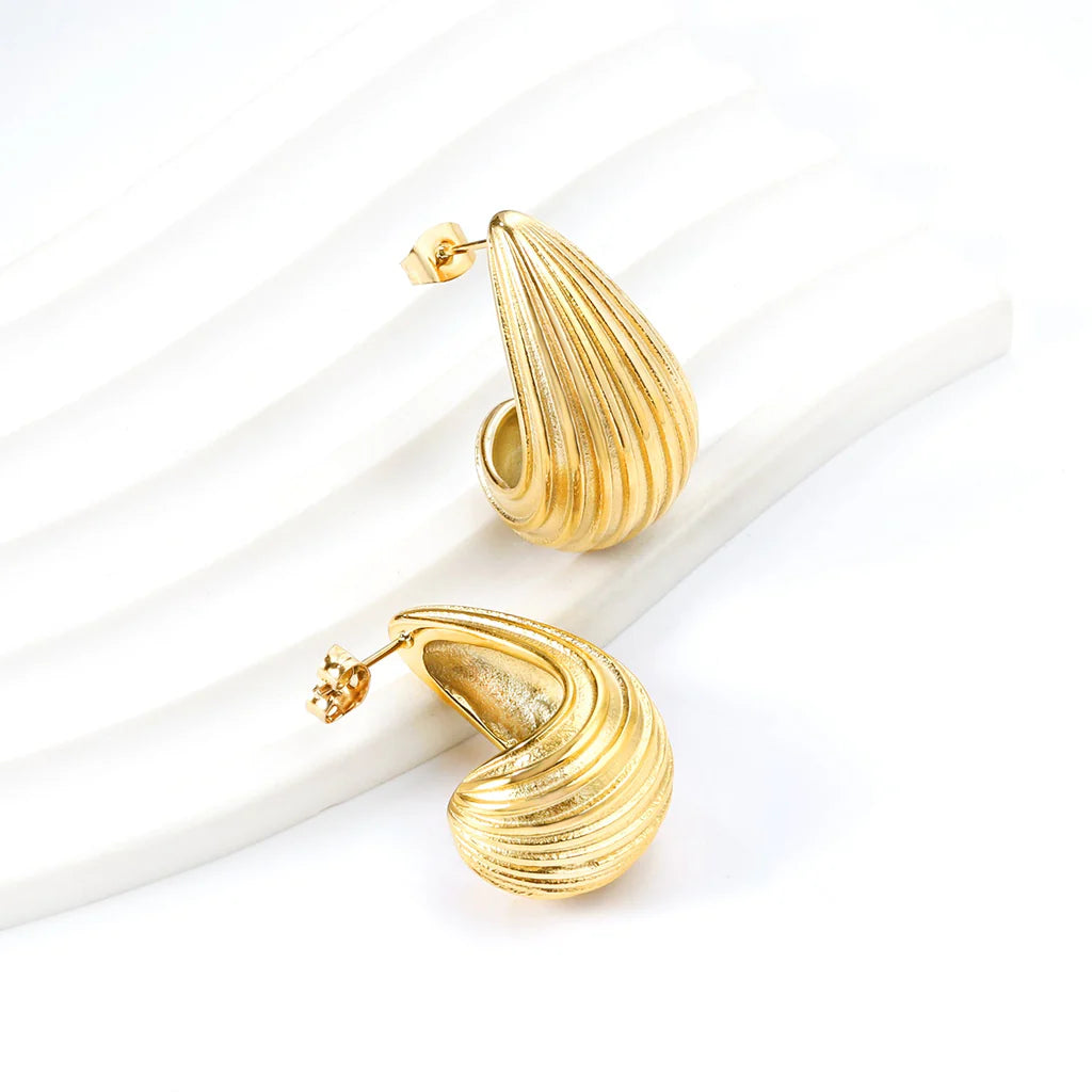 Carved Stud Gold Earring