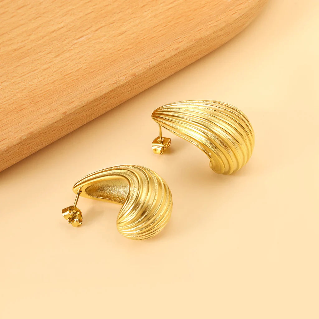 Carved Stud Gold Earring
