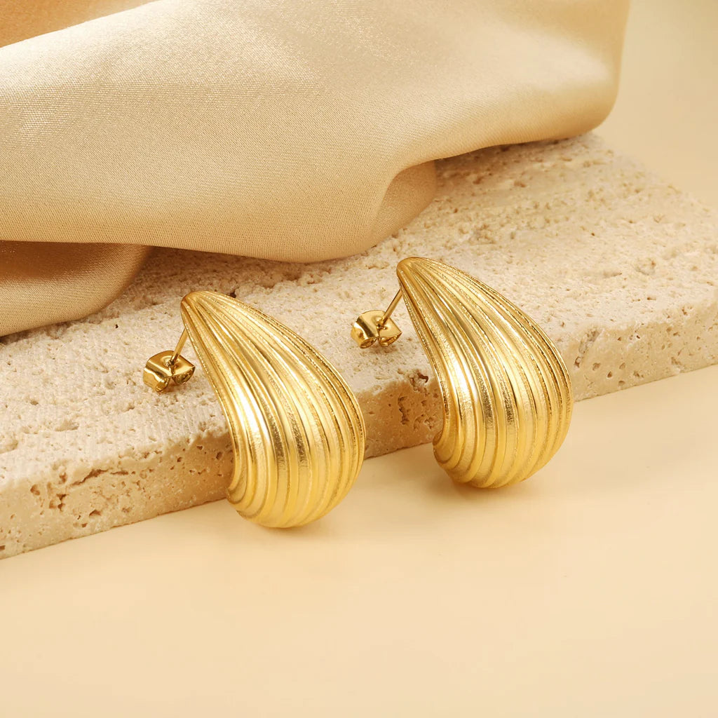Carved Stud Gold Earring