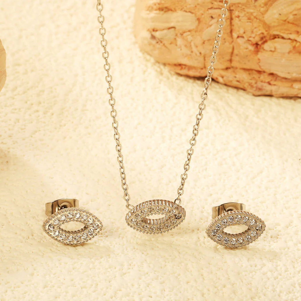 Studded Evil eye Necklace Earring Set