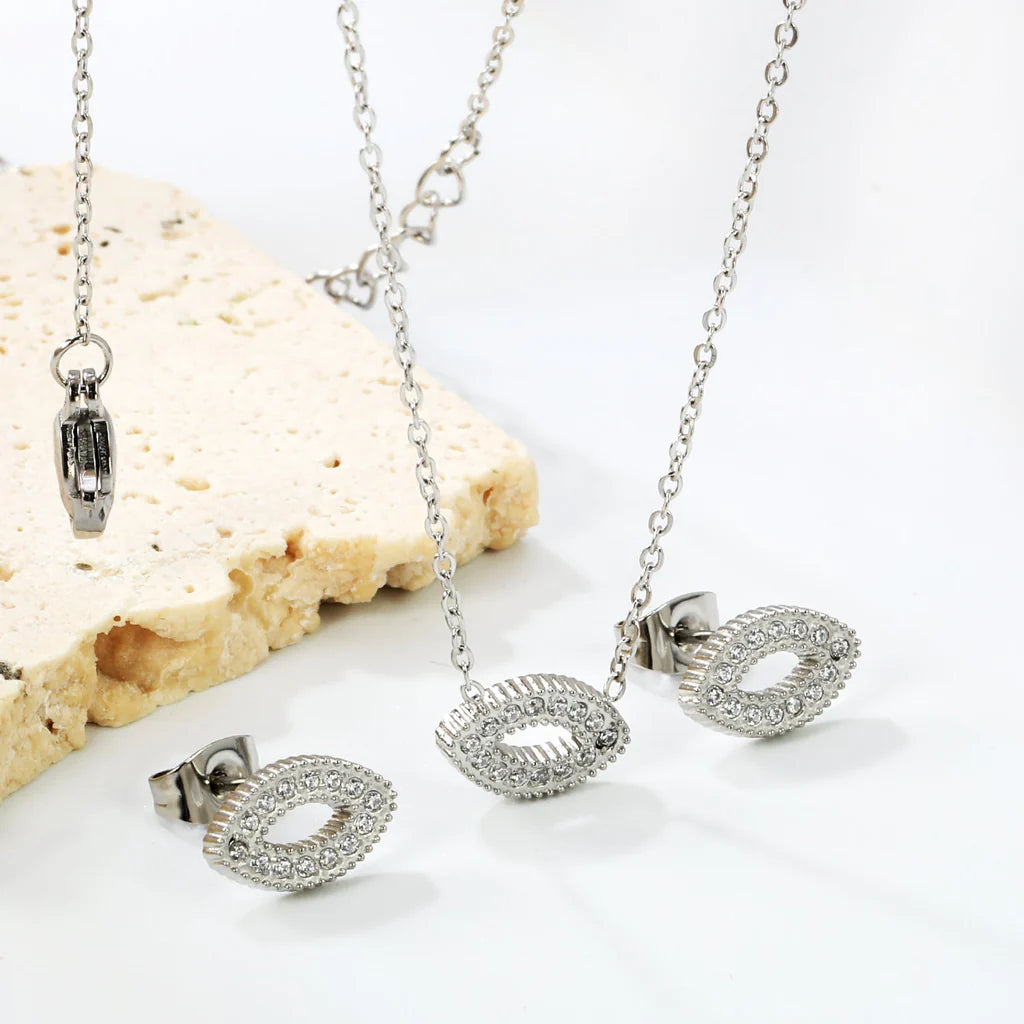 Studded Evil eye Necklace Earring Set