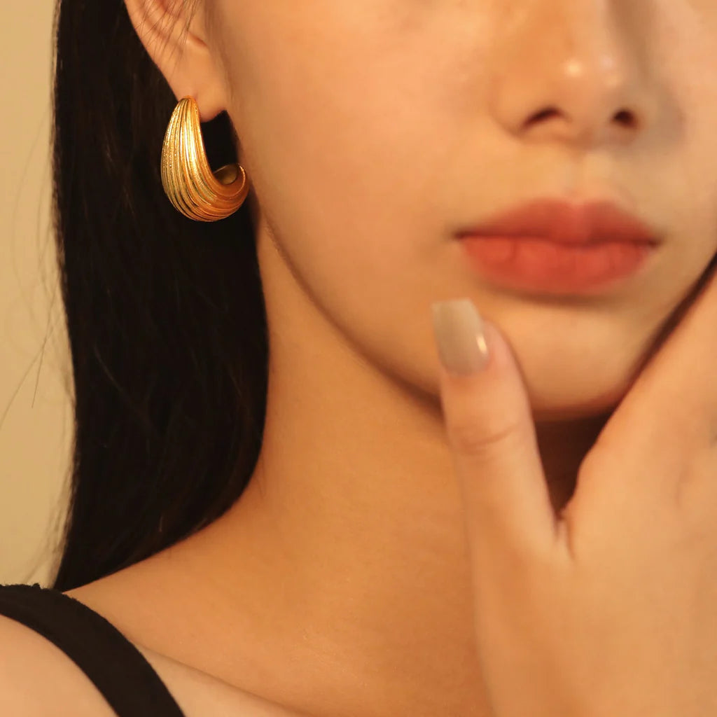 Carved Stud Gold Earring