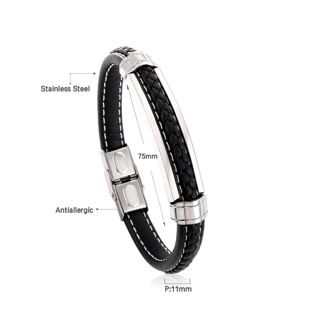Black and Blue Leather Men Bracelets
