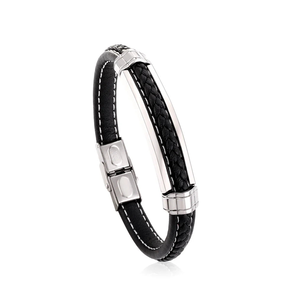 Black and Blue Leather Men Bracelets