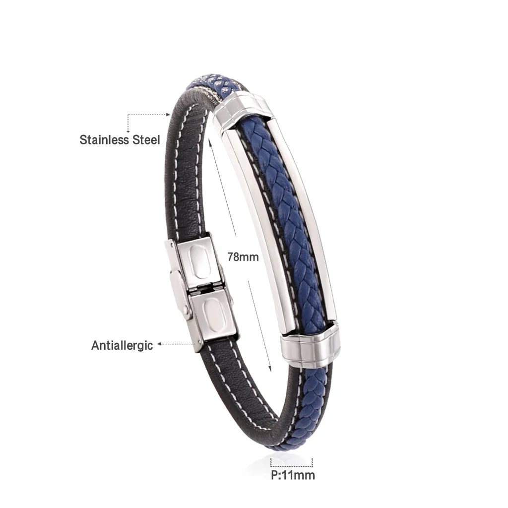 Black and Blue Leather Men Bracelets