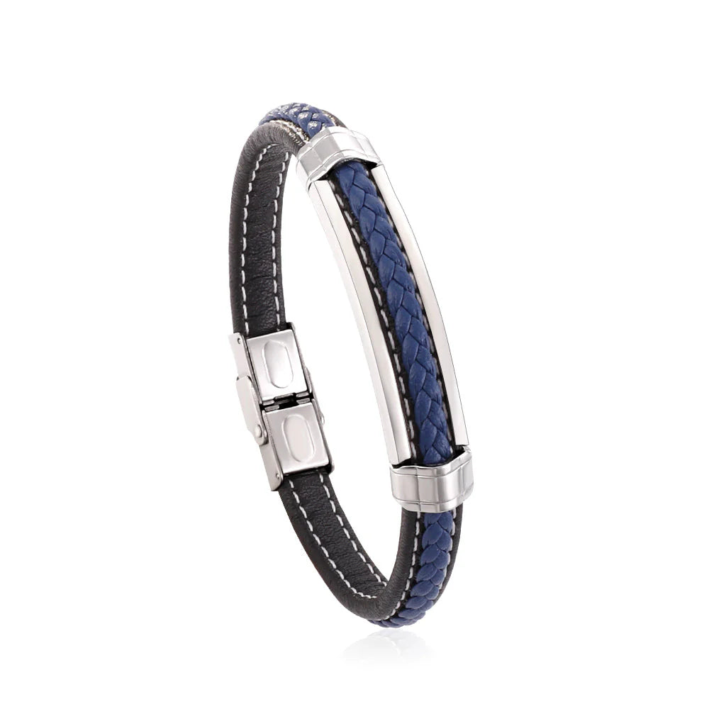Black and Blue Leather Men Bracelets