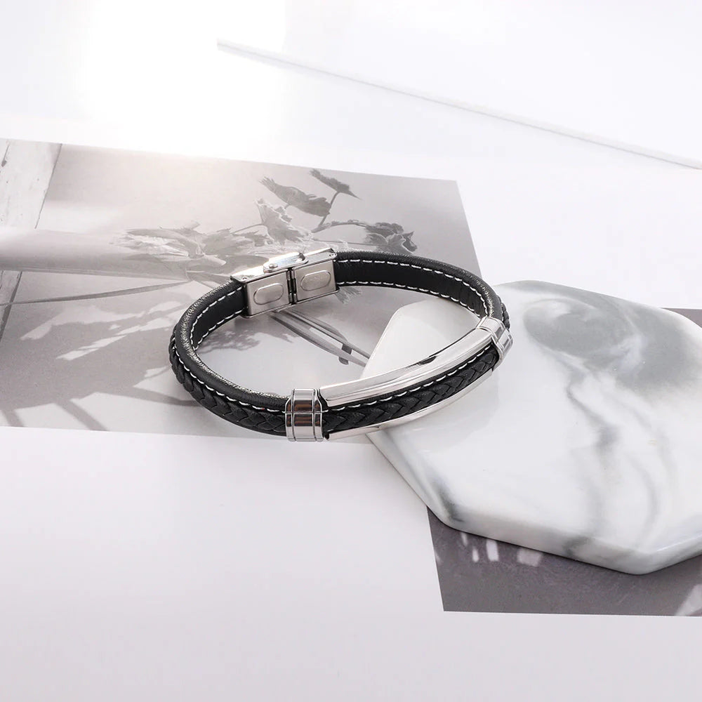 Black and Blue Leather Men Bracelets