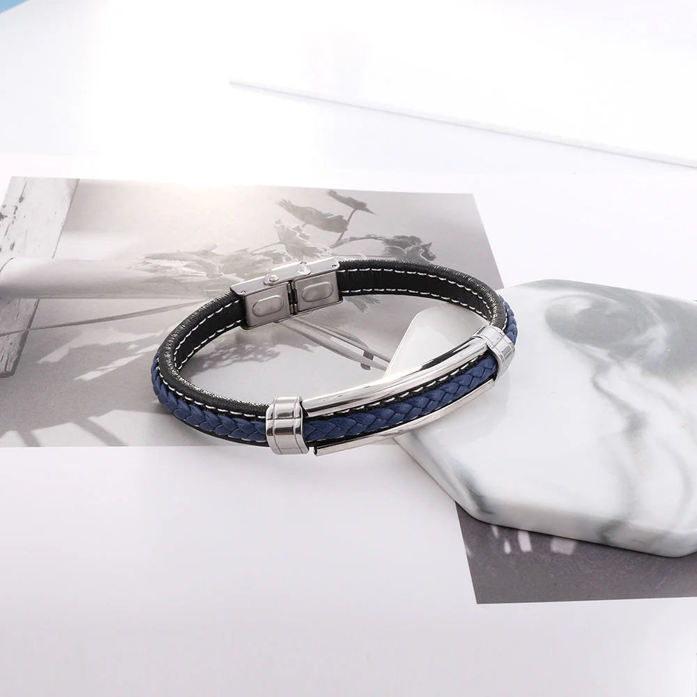 Black and Blue Leather Men Bracelets