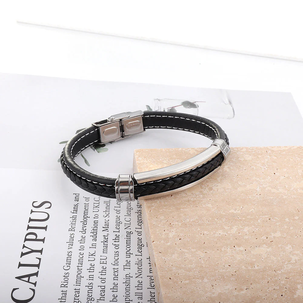 Black and Blue Leather Men Bracelets