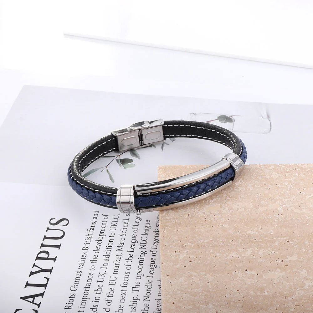 Black and Blue Leather Men Bracelets