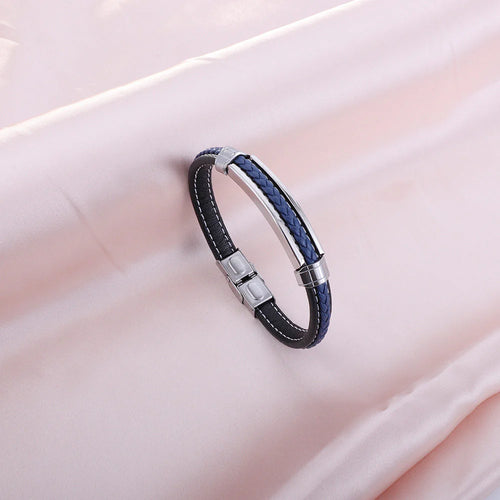 Black and Blue Leather Men Bracelets